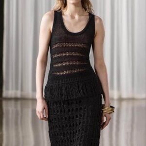 Zara Black Sleeveless Fringe Crochet Tank Top